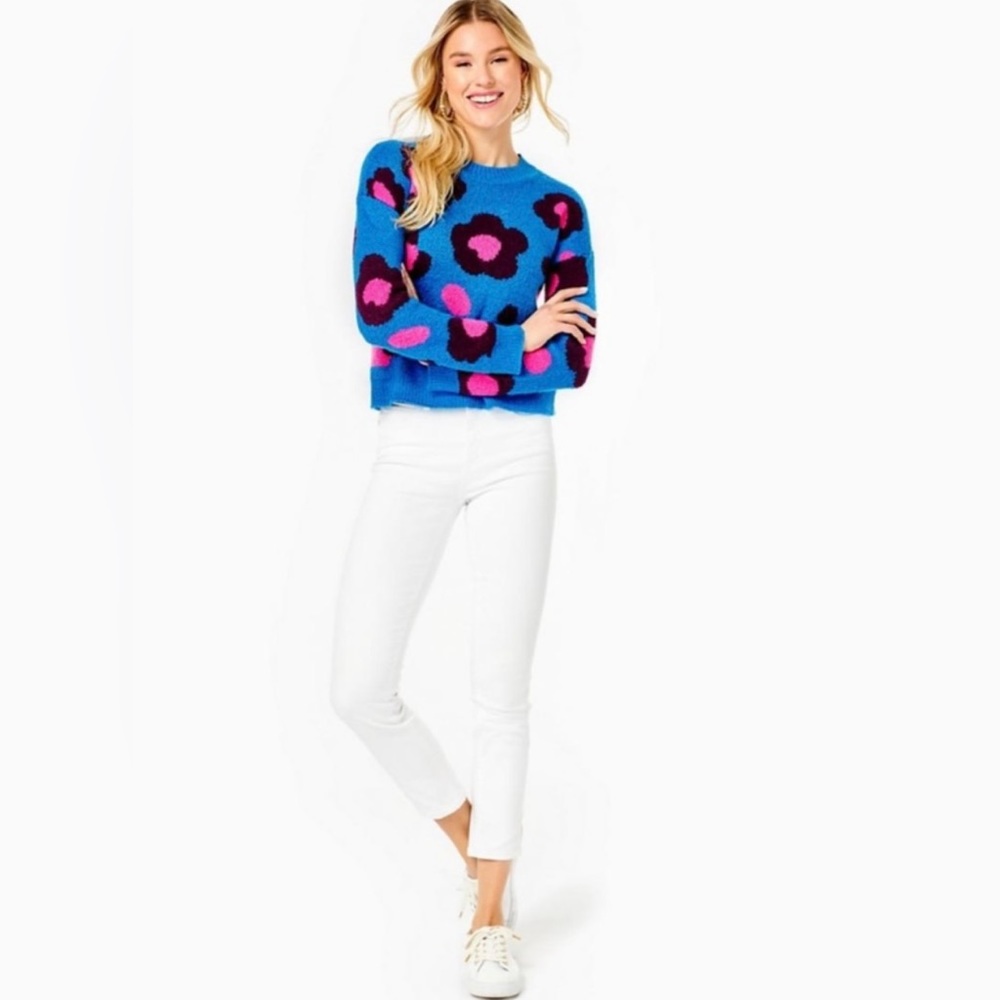 NWT Lilly Pulitzer Ferrara Sweater I’m Blue Flare Growl & Prowl Sz XXS Summer - Picture 4 of 11